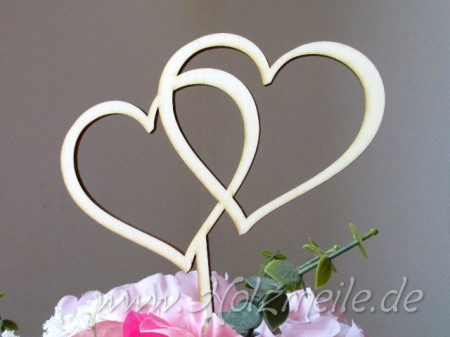 Blumen- / Tortenstecker "Love" zwei Herzen aus Holz