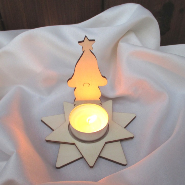Kerzenwichtel Egon mit Teelicht-Stern, Steckset aus Holz