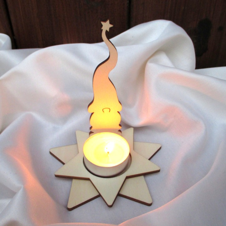 Kerzenwichtel Herbert mit Teelicht-Stern, Steckset aus Holz