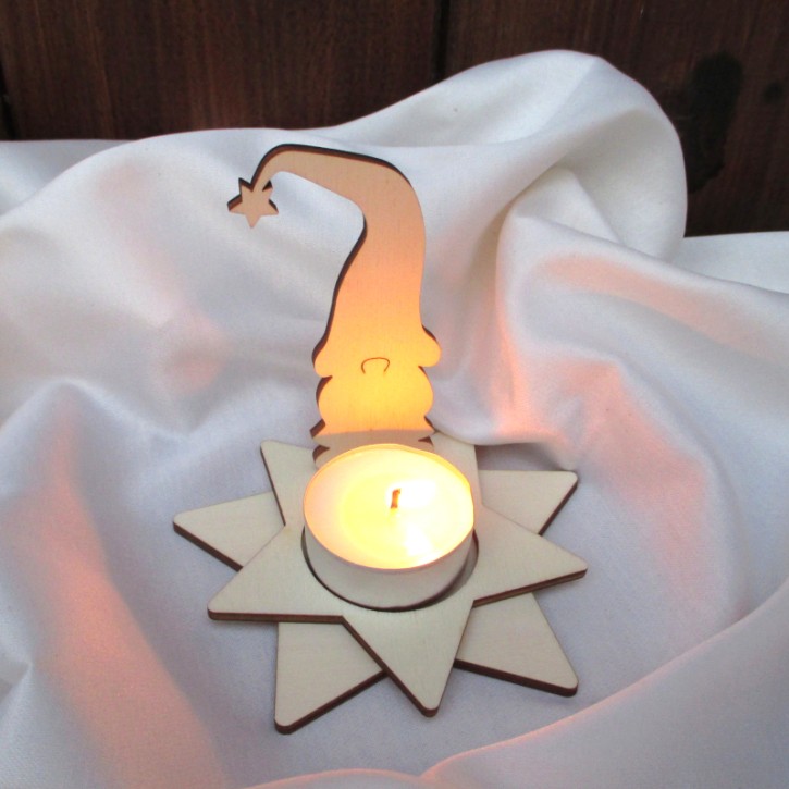Kerzenwichtel Kuno mit Teelicht-Stern, Steckset aus Holz