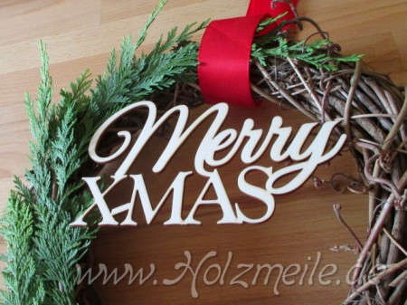 Holz-Schriftzug für Türkränze "Merry X-MAS"