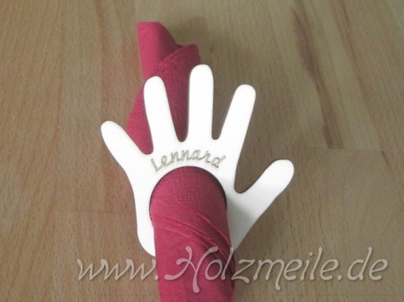 Holz-Serviettenring Hand mit Beschriftung