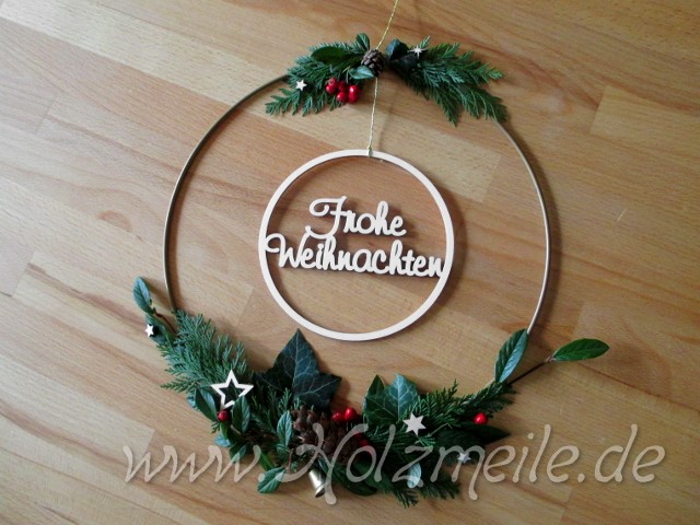 Kreis für Türkränze "Frohe Weihnachten" aus Holz