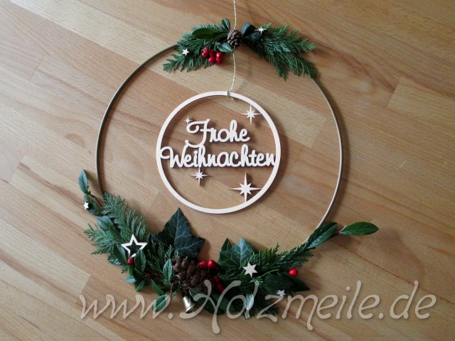 Kreis für Türkränze "Frohe Weihnachten" Winterglitzer aus Holz 15 cm