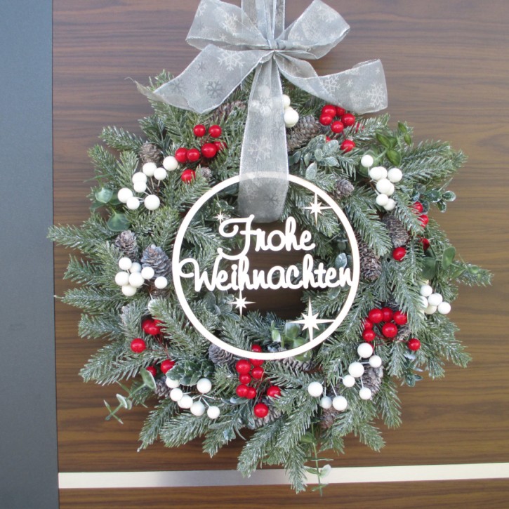 Kreis für Türkränze "Frohe Weihnachten" Winterglitzer aus Holz Kreis für Türkränze "Frohe Weihnachten" Winterglitzer aus Holz
