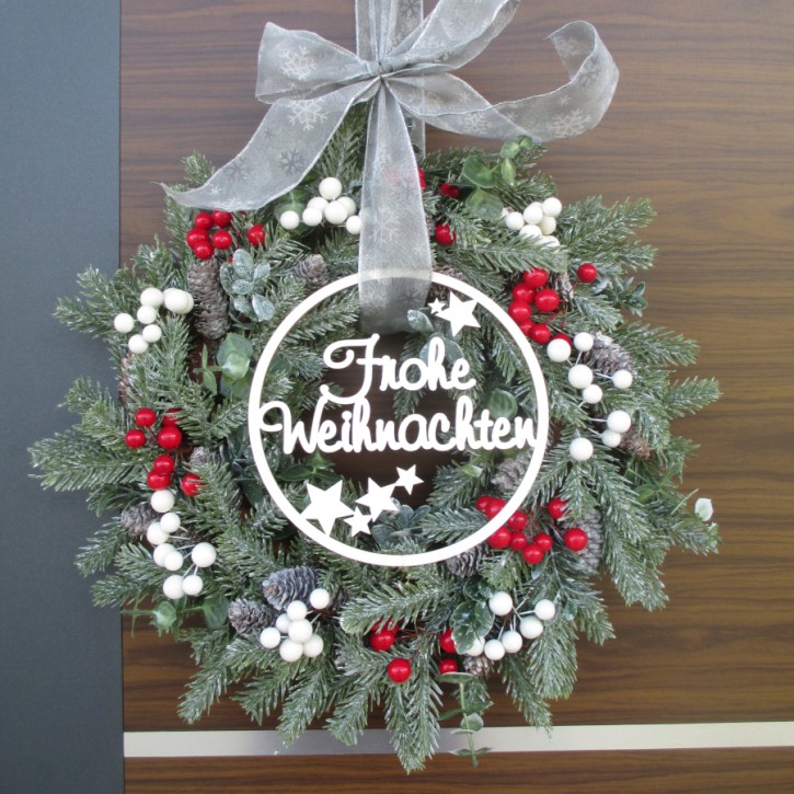 Kreis für Türkranz-Ringe "Frohe Weihnachten" Sternennacht aus Holz 15 cm
