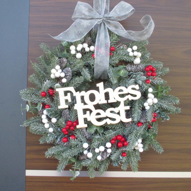 Holz-Schriftzug für Türkränze "Frohes Fest"